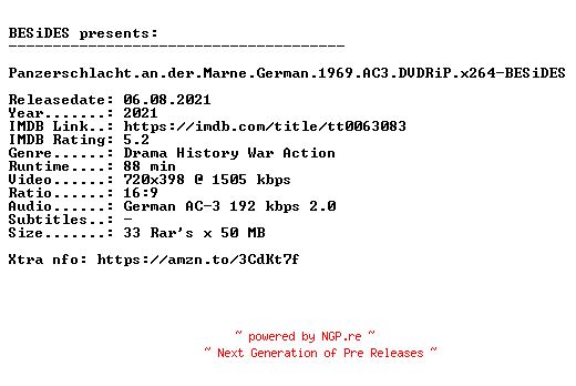 NFO for the release Panzerschlacht.an.der.Marne.German.1969.AC3.DVDRiP.x264.iNTERNAL-BESiDES by BESiDES