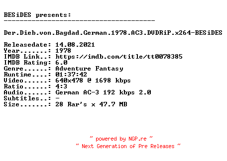 NFO for the release Der.Dieb.von.Bagdad.German.1978.AC3.DVDRiP.x264-BESiDES by BESiDES
