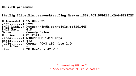 NFO for the release The.Big.Slice.Ein.verruecktes.Ding.German.1991.AC3.DVDRiP.x264-BESiDES by BESiDES