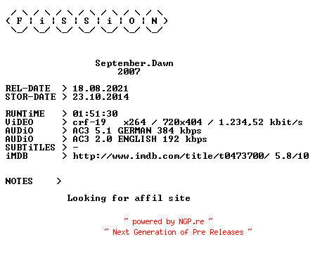 NFO for the release September.Dawn.German.2007.DL.BDRiP.x264.iNTERNAL-FiSSiON by FiSSiON