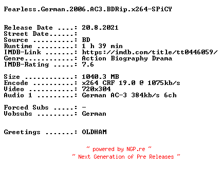 NFO for the release Fearless.German.2006.AC3.BDRip.x264-SPiCY by SPiCY