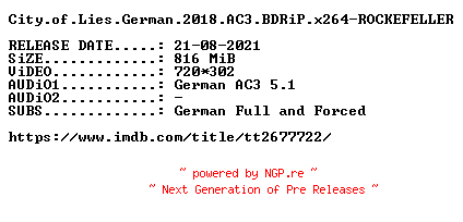 NFO for the release City.of.Lies.German.2018.AC3.BDRiP.x264-ROCKEFELLER by ROCKEFELLER