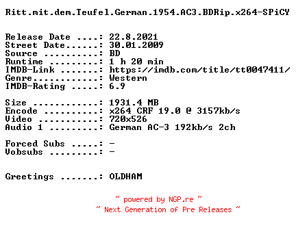 NFO for the release Ritt.mit.dem.Teufel.German.1954.AC3.BDRip.x264-SPiCY by SPiCY