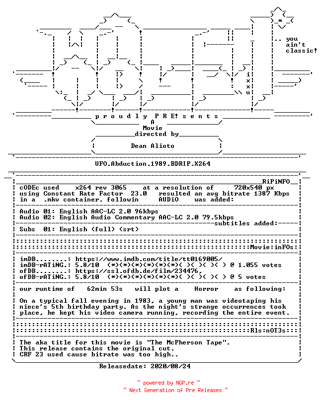 NFO for the release UFO.Abduction.1989.BDRIP.X264-WATCHABLE by WATCHABLE
