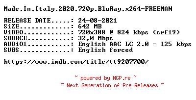 NFO for the release Made.In.Italy.2020.BDRip.x264-FREEMAN by FREEMAN
