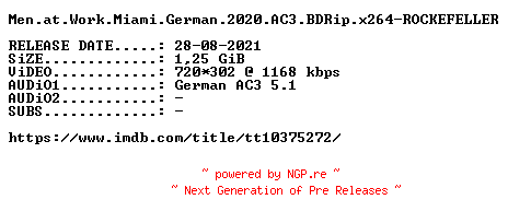 NFO for the release Men.at.Work.Miami.German.2020.AC3.BDRip.x264-ROCKEFELLER by ROCKEFELLER