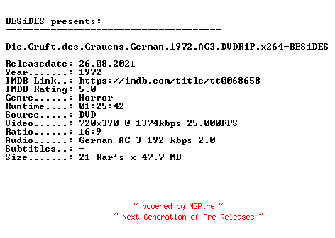 NFO for the release Die.Gruft.des.Grauens.German.1972.AC3.DVDRiP.x264-BESiDES by BESiDES