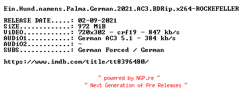 NFO for the release Ein.Hund.namens.Palma.German.2021.AC3.BDRip.x264-ROCKEFELLER by ROCKEFELLER
