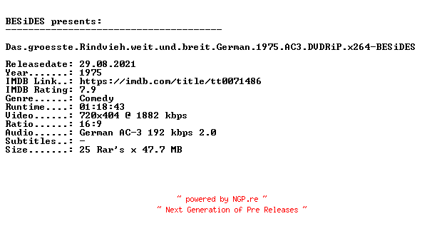 NFO for the release Das.groesste.Rindvieh.weit.und.breit.German.1975.AC3.DVDRiP.x264-BESiDES by BESiDES