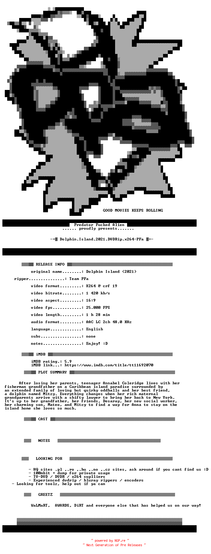 NFO for the release Dolphin.Island.2021.DVDRip.x264-PFa by PFa