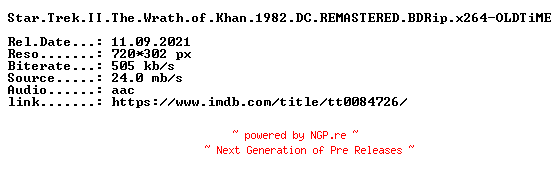 NFO for the release Star.Trek.II.The.Wrath.of.Khan.1982.DC.REMASTERED.BDRip.x264-OLDTiME by OLDTiME