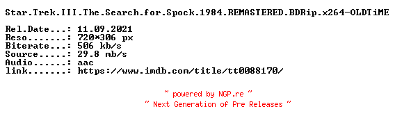 NFO for the release Star.Trek.III.The.Search.for.Spock.1984.REMASTERED.BDRip.x264-OLDTiME by OLDTiME