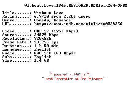 NFO for the release Without.Love.1945.RESTORED.BDRip.x264-ORBS by ORBS