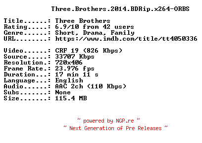 NFO for the release Three.Brothers.2014.BDRip.x264-ORBS by ORBS