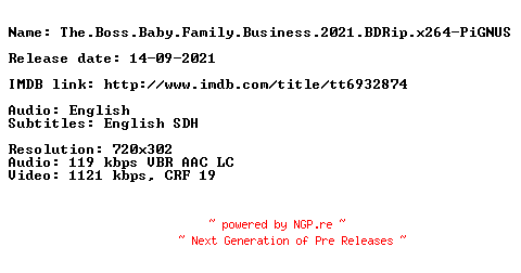 NFO for the release The.Boss.Baby.Family.Business.2021.BDRip.x264-PiGNUS by PiGNUS