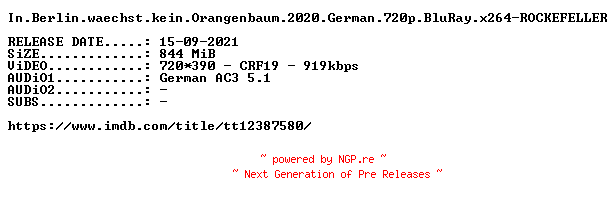 NFO for the release In.Berlin.waechst.kein.Orangenbaum.German.2020.AC3.BDRiP.x264-ROCKEFELLER by ROCKEFELLER