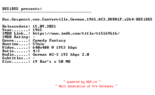 NFO for the release Das.Gespenst.von.Canterville.German.1965.AC3.DVDRiP.x264-BESiDES by BESiDES
