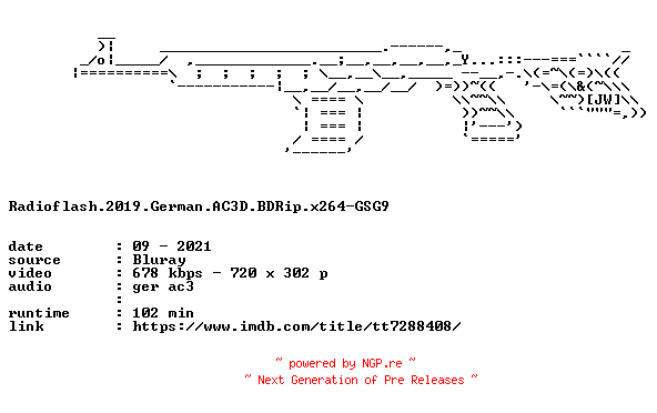 NFO for the release Radioflash.2019.German.AC3D.BDRip.x264-GSG9 by GSG9