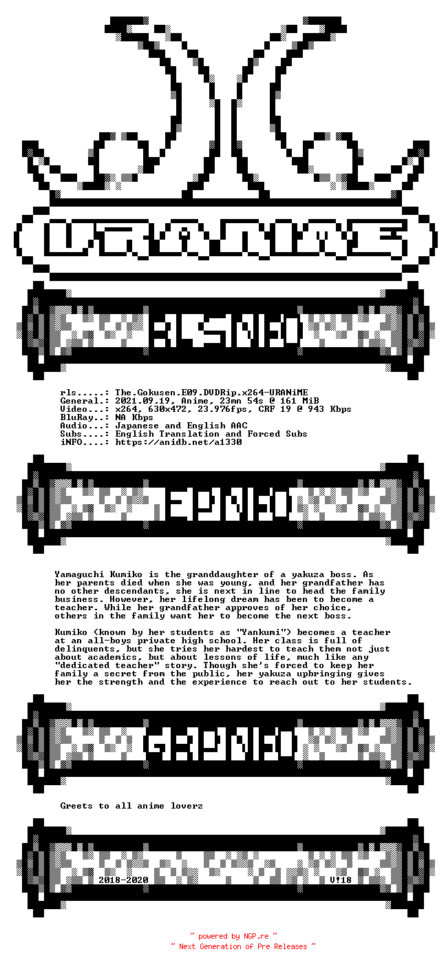 NFO for the release The.Gokusen.E09.DVDRip.x264-URANiME by URANiME