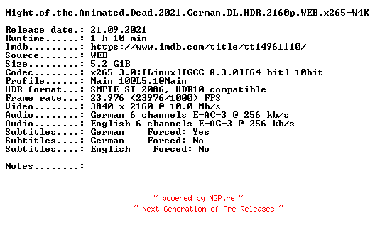 NFO for the release Night.of.the.Animated.Dead.2021.German.DL.HDR.2160p.WEB.x265-W4K by W4K