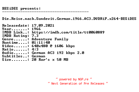 NFO for the release Die.Reise.nach.Sundevit.German.1966.AC3.DVDRiP.x264-BESiDES by BESiDES