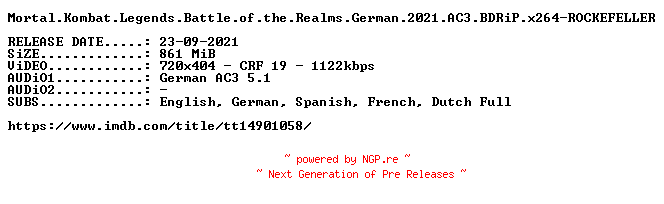 NFO for the release Mortal.Kombat.Legends.Battle.of.the.Realms.German.2021.AC3.BDRiP.x264-ROCKEFELLER by ROCKEFELLER