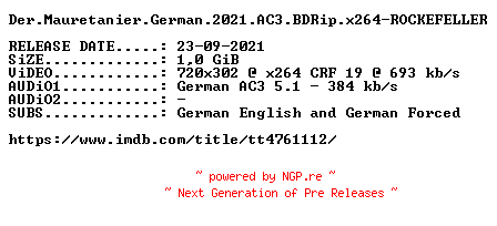 NFO for the release Der.Mauretanier.German.2021.AC3.BDRip.x264-ROCKEFELLER by ROCKEFELLER