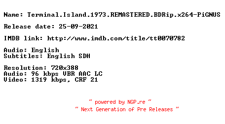 NFO for the release Terminal.Island.1973.REMASTERED.BDRip.x264-PiGNUS by PiGNUS