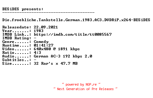NFO for the release Die.froehliche.Tankstelle.German.1983.AC3.DVDRiP.x264-BESiDES by BESiDES