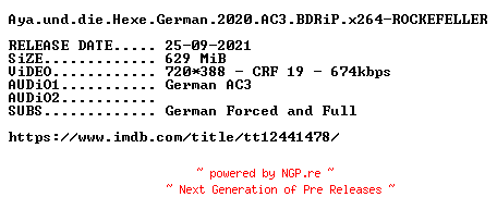 NFO for the release Aya.und.die.Hexe.German.2020.AC3.BDRiP.x264-ROCKEFELLER by ROCKEFELLER