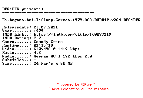 NFO for the release Es.begann.bei.Tiffany.German.1979.AC3.DVDRiP.x264-BESiDES by BESiDES