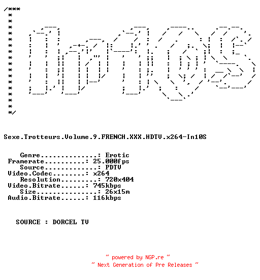 NFO for the release Sexe.Trotteurs.Volume.9.FRENCH.XXX.HDTV.x264-In10S by In10S
