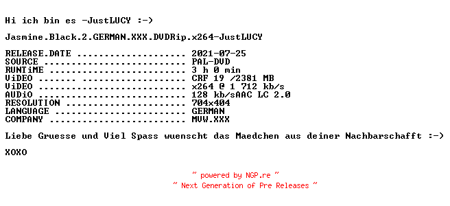 NFO for the release Jasmine.Black.2.GERMAN.XXX.DVDRip.x264-JustLUCY by JustLUCY