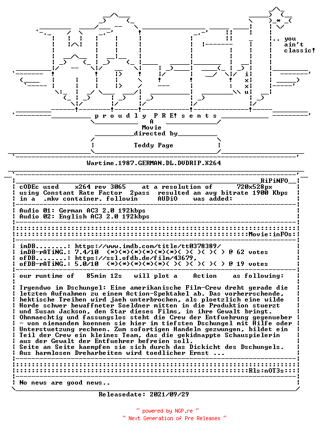 NFO for the release Wartime.1987.GERMAN.DL.DVDRIP.X264-WATCHABLE by WATCHABLE