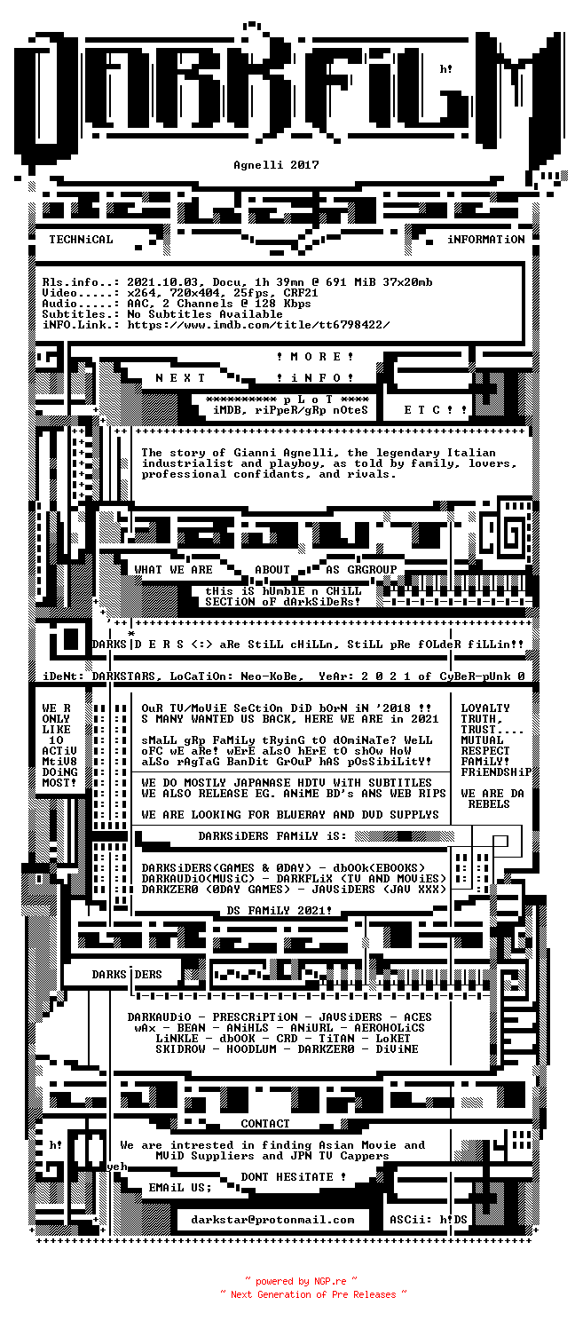 NFO for the release Agnelli.2017.AHDTV.x264-DARKFLiX by DARKFLiX
