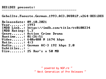 NFO for the release Geballte.Faeuste.German.1993.AC3.DVDRiP.x264.iNTERNAL-BESiDES by BESiDES