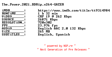 NFO for the release The.Power.2021.BDRip.x264-GAZER by GAZER