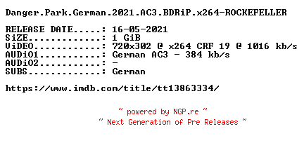 NFO for the release Danger.Park.Toedliche.Safari.German.2021.AC3.BDRiP.x264-ROCKEFELLER by ROCKEFELLER