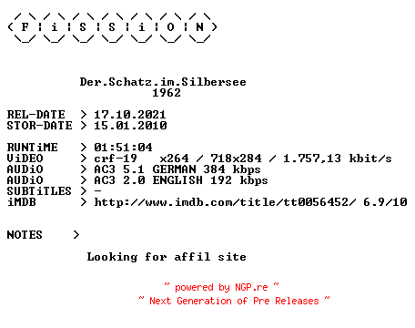 NFO for the release Der.Schatz.im.Silbersee.German.1962.DL.BDRiP.x264.iNTERNAL-FiSSiON by FiSSiON