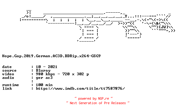 NFO for the release Hope.Gap.2019.German.AC3D.BDRip.x264-GSG9 by GSG9