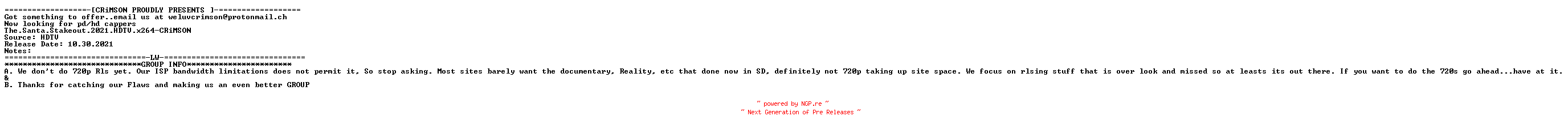 NFO for the release The.Santa.Stakeout.2021.HDTV.x264-CRiMSON by CRiMSON