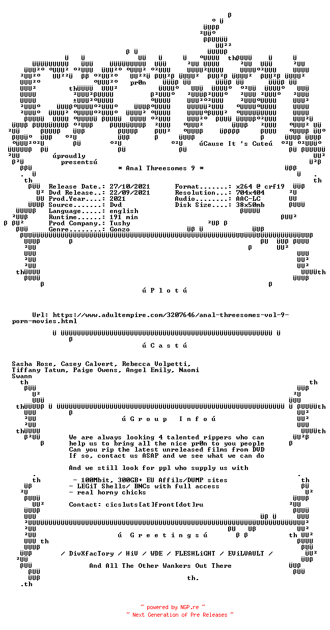 NFO for the release Anal.Threesomes.9.2021.XXX.DVDRip.x264-CiCXXX by CiCXXX