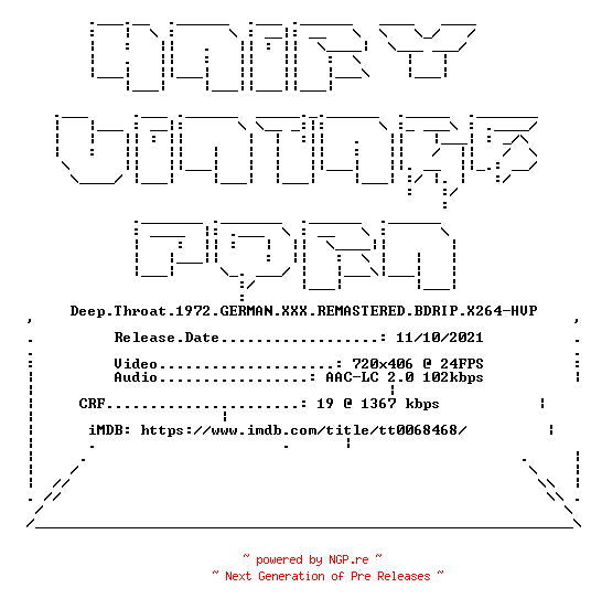 NFO for the release Deep.Throat.1972.GERMAN.XXX.REMASTERED.BDRIP.X264-HVP by HVP
