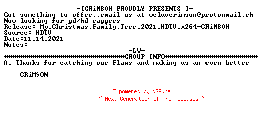 NFO for the release My.Christmas.Family.Tree.2021.HDTV.x264-CRiMSON by CRiMSON