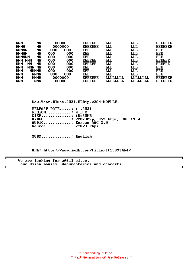 NFO for the release New.Year.Blues.2021.BDRip.x264-NOELLE by NOELLE