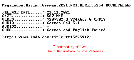 NFO for the release Megalodon.Rising.German.2021.AC3.BDRiP.x264-ROCKEFELLER by ROCKEFELLER