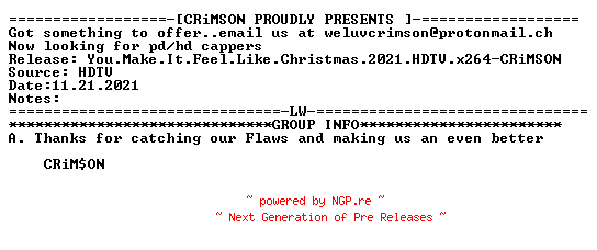 NFO for the release You.Make.It.Feel.Like.Christmas.2021.HDTV.x264-CRiMSON by CRiMSON