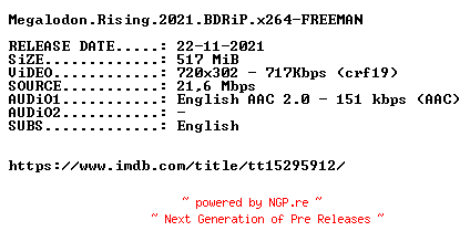 NFO for the release Megalodon.Rising.2021.BDRiP.x264-FREEMAN by FREEMAN