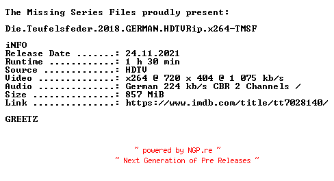 NFO for the release Die.Teufelsfeder.2018.GERMAN.HDTVRip.x264-TMSF by TMSF