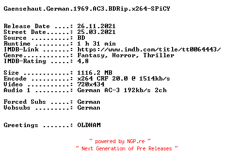 NFO for the release Gaensehaut.German.1969.AC3.BDRip.x264-SPiCY by SPiCY